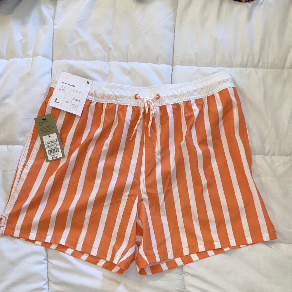 ☀️ Goodfellow Orange & White Vertical Stripe Drawstring Shorts Men’s Size Medium